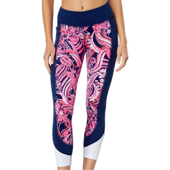 Lilly Pulitzer Weekender Mid-Rise Crop Leggings Flirty Fins Women's Size Large